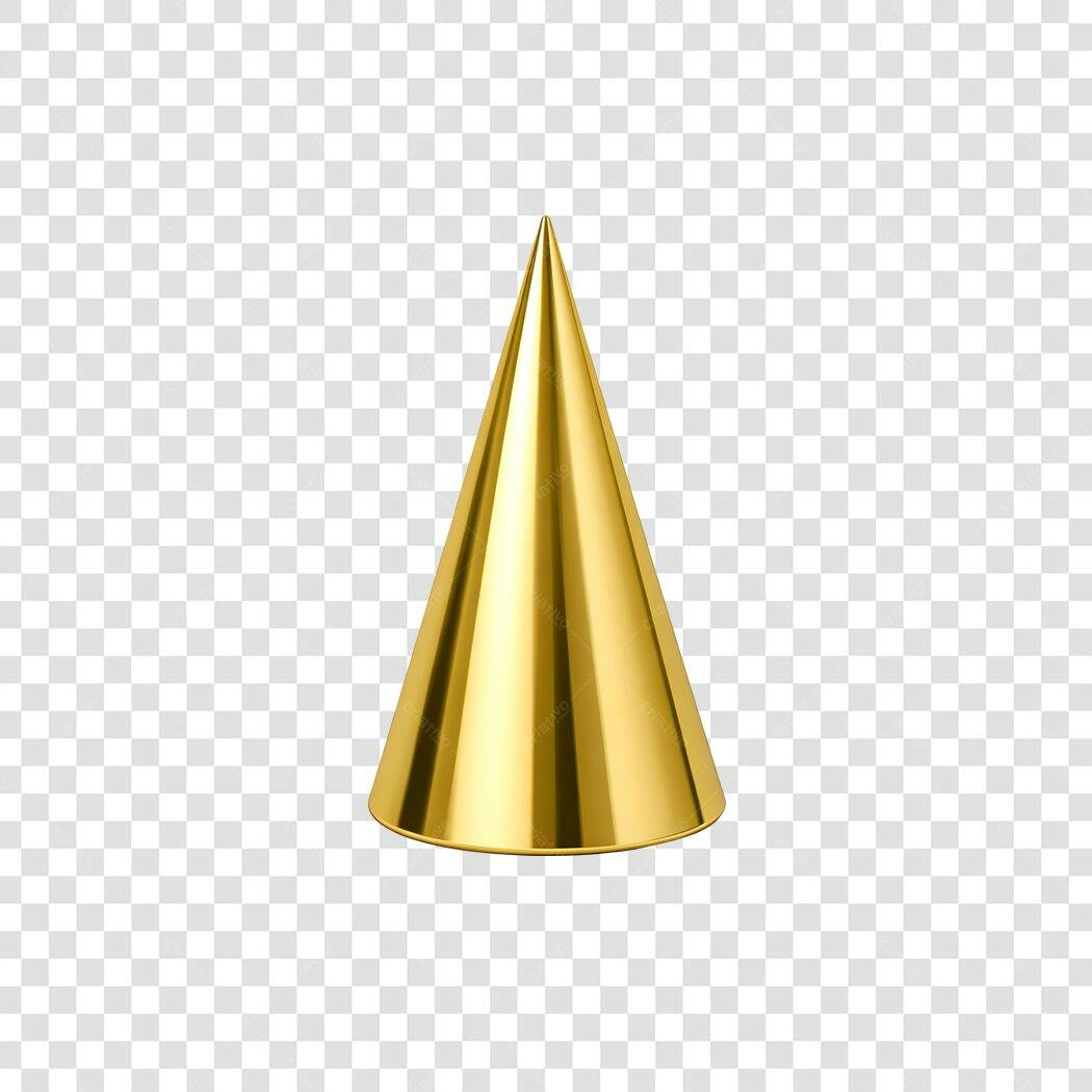 Elemento 3D Cone Dourado Brilhante Decoração PNG Fundo Transparente
