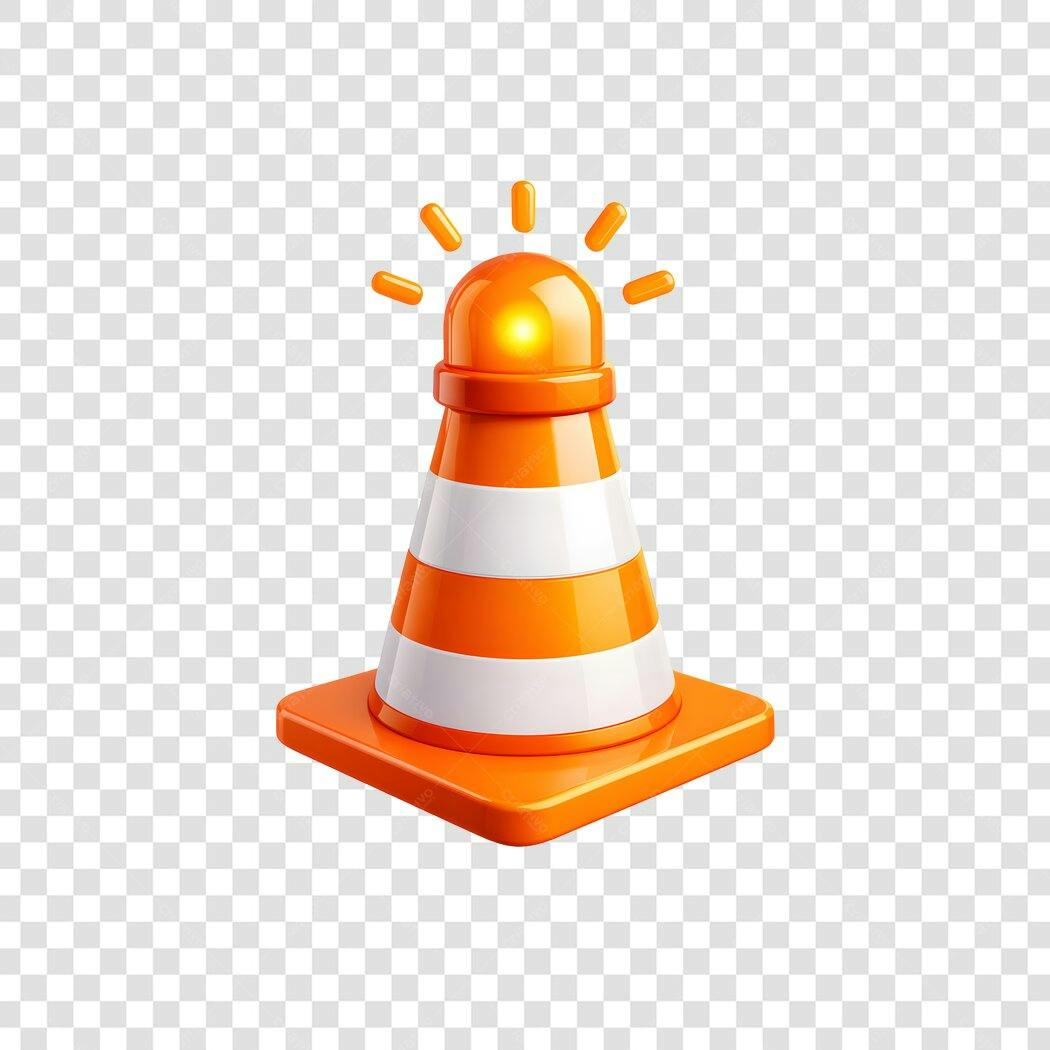Elemento 3D Cone Sinalização Alerta Laranja PNG Fundo Transparente