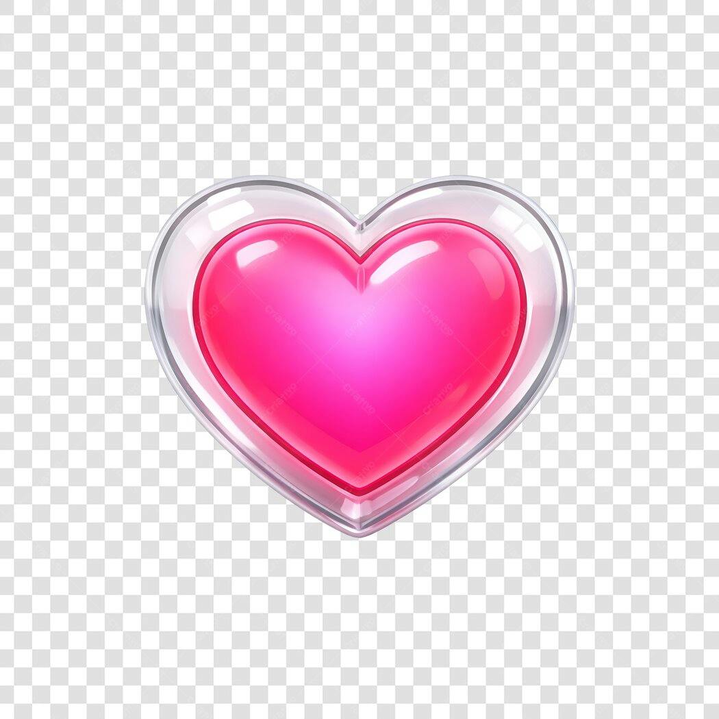 Elemento 3D Coração Rosa Brilhante PNG Fundo Transparente