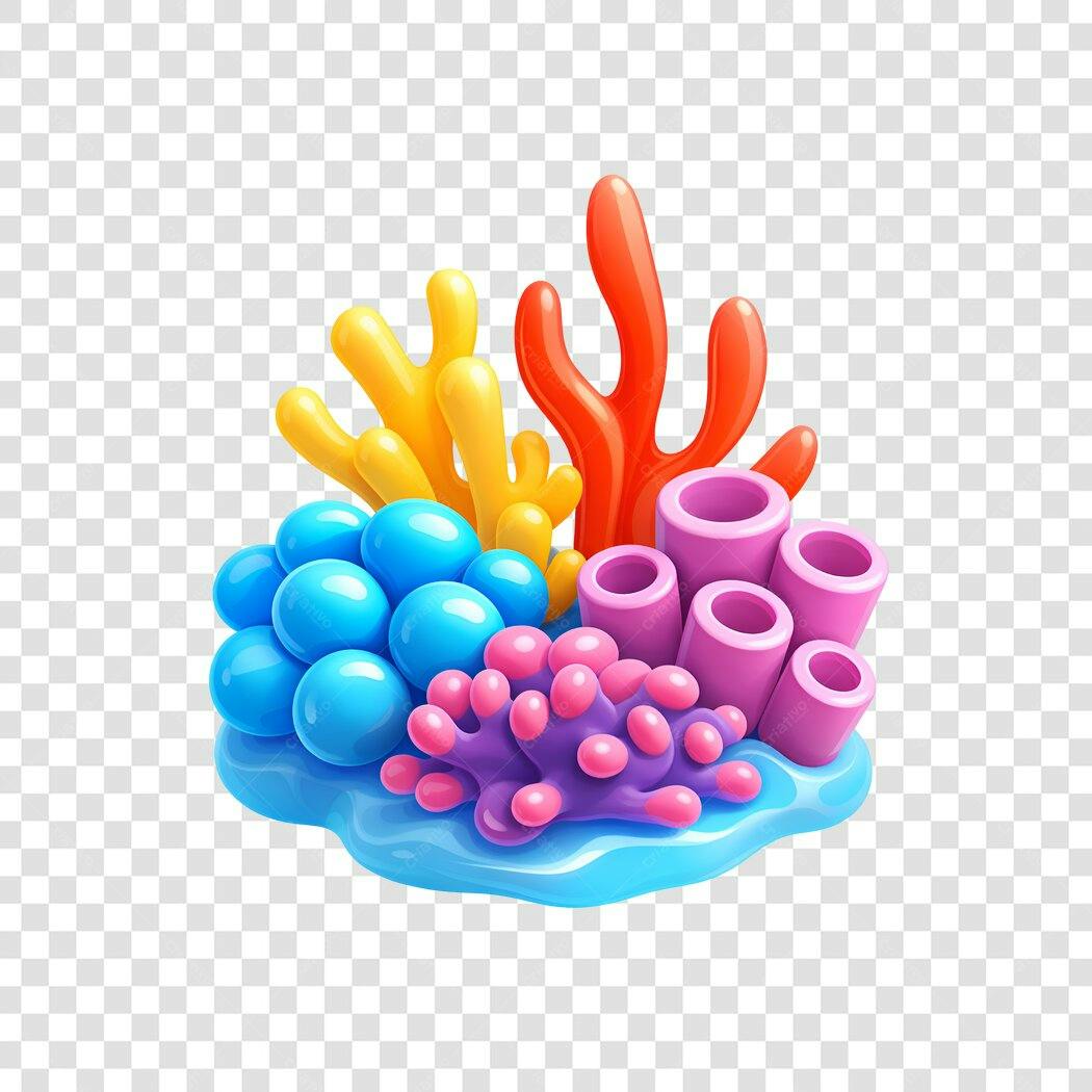 Elemento 3D Coral Marinho Colorido PNG Fundo Transparente