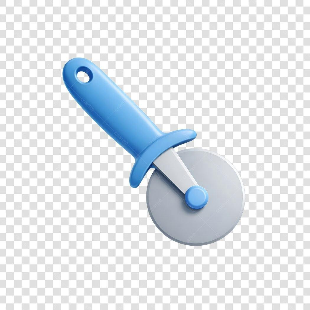 Elemento 3D Cortador de Pizza Azul PNG Fundo Transparente