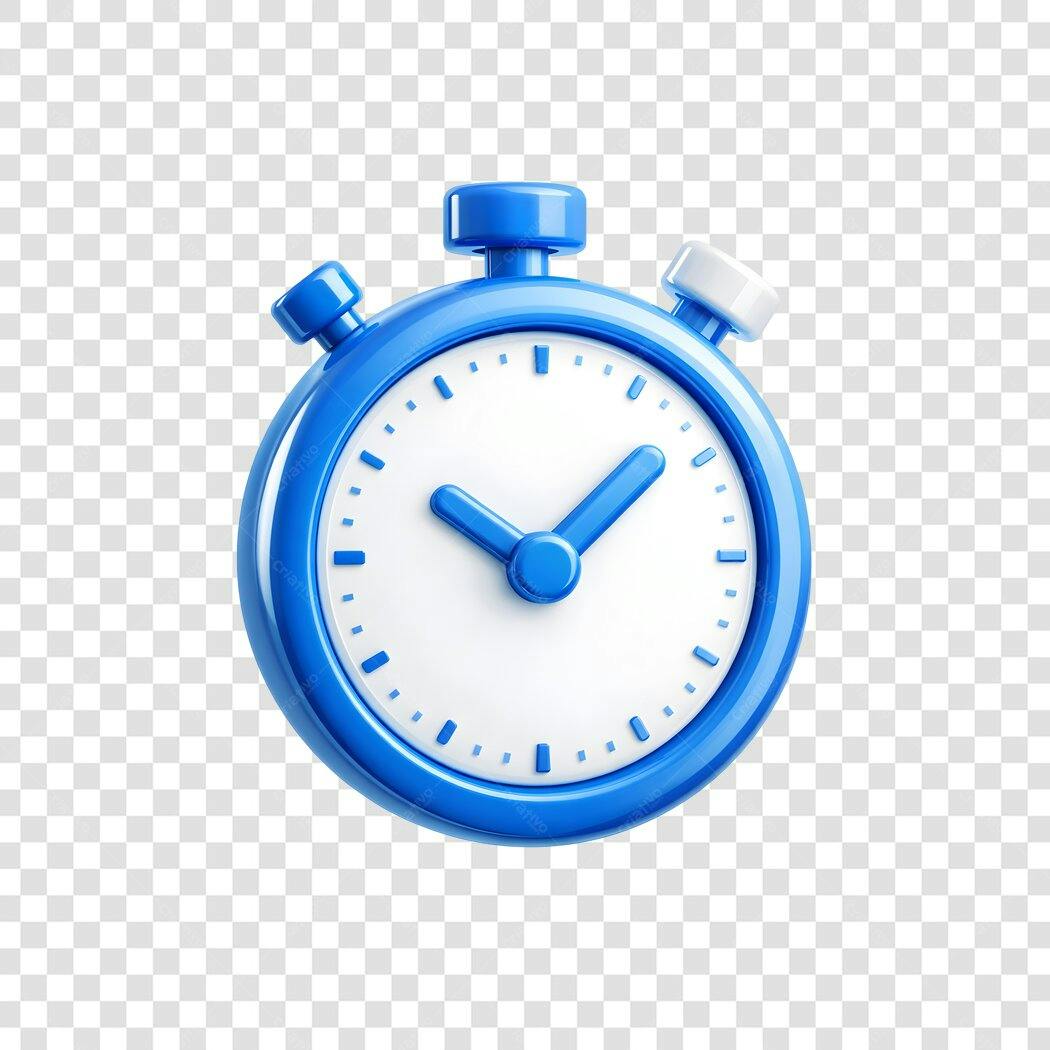 Elemento 3D Cronômetro Azul Tempo PNG Fundo Transparente