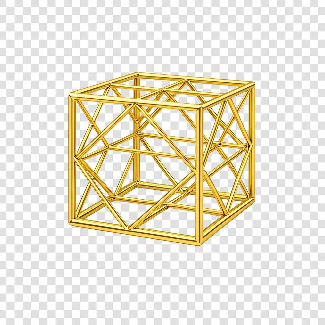Elemento 3D Cubo Geométrico Dourado PNG Fundo Transparente