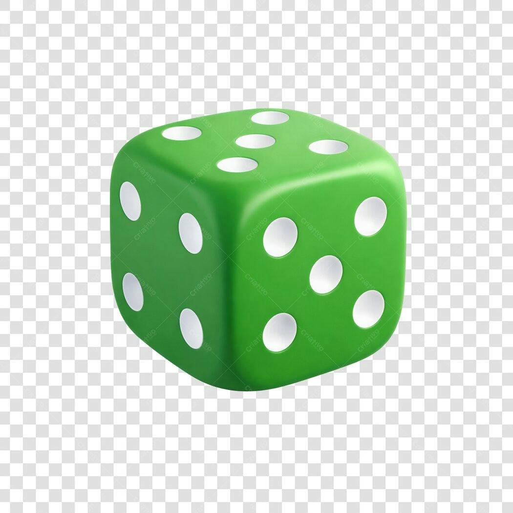 Elemento 3D Dado Verde Jogos Cassino PNG Fundo Transparente
