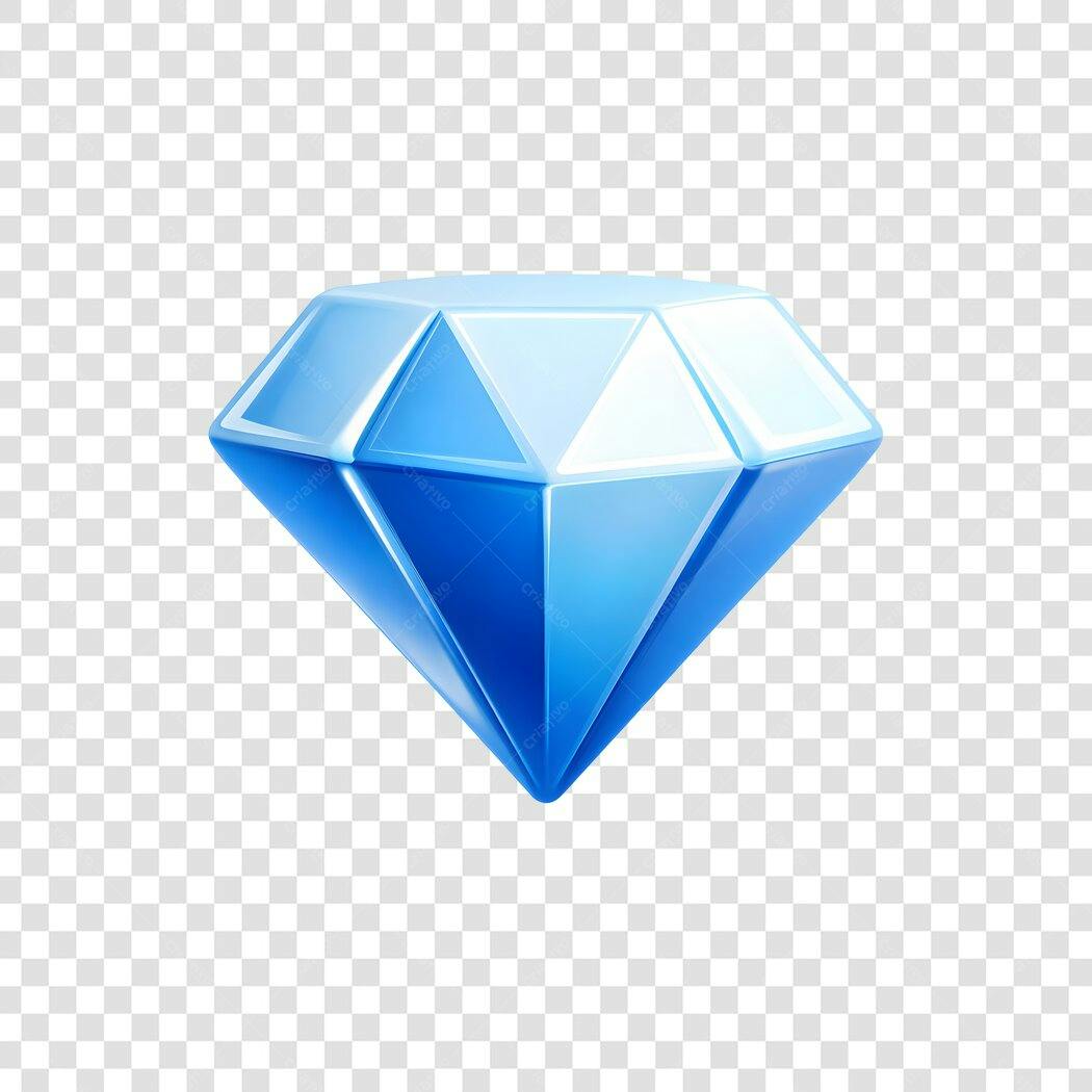 Elemento 3D Diamante Azul Brilhante Joia PNG Fundo Transparente