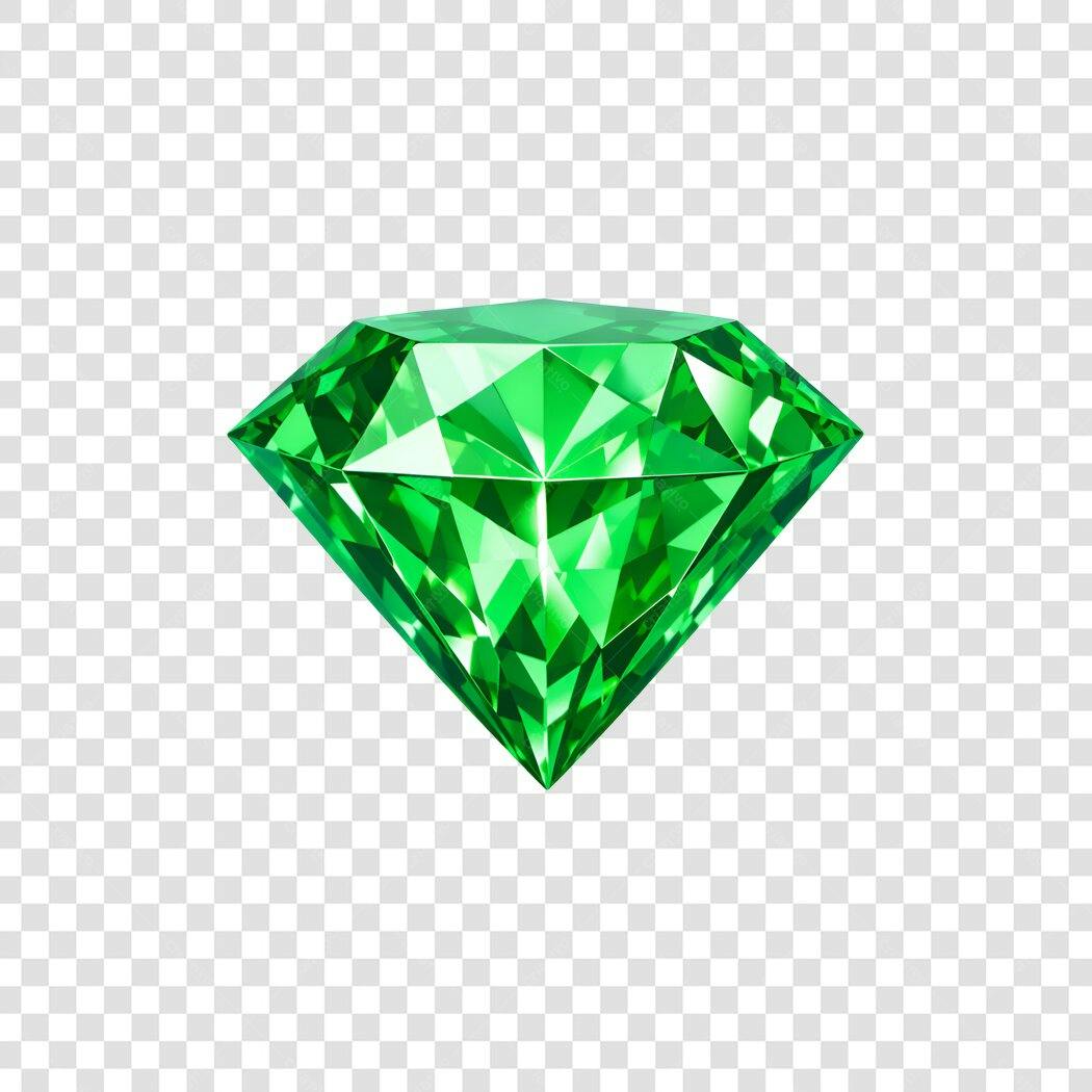 Elemento 3D Diamante Esmeralda Verde Joia PNG Fundo Transparente
