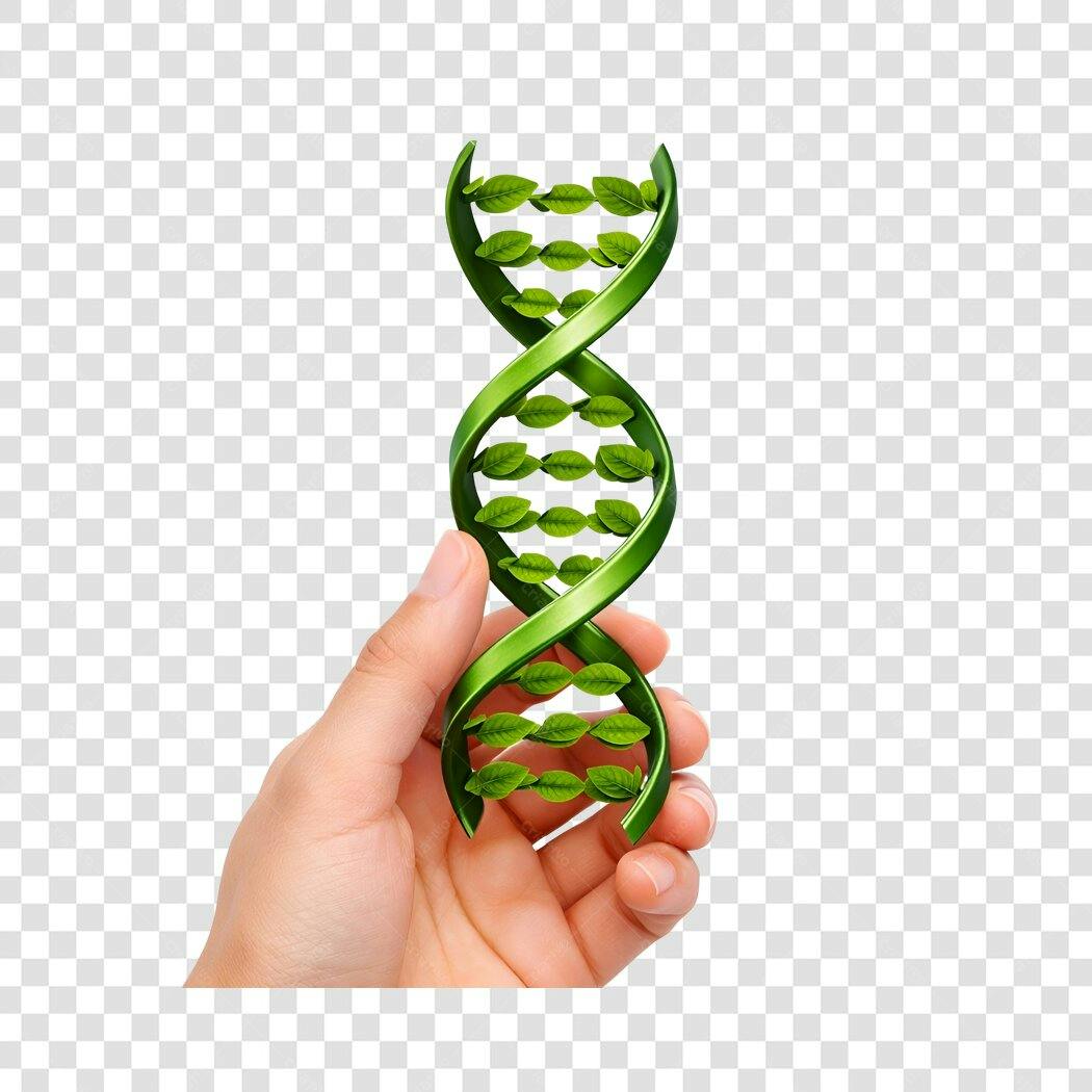 Elemento 3D DNA Folhas Verdes Mão PNG Fundo Transparente
