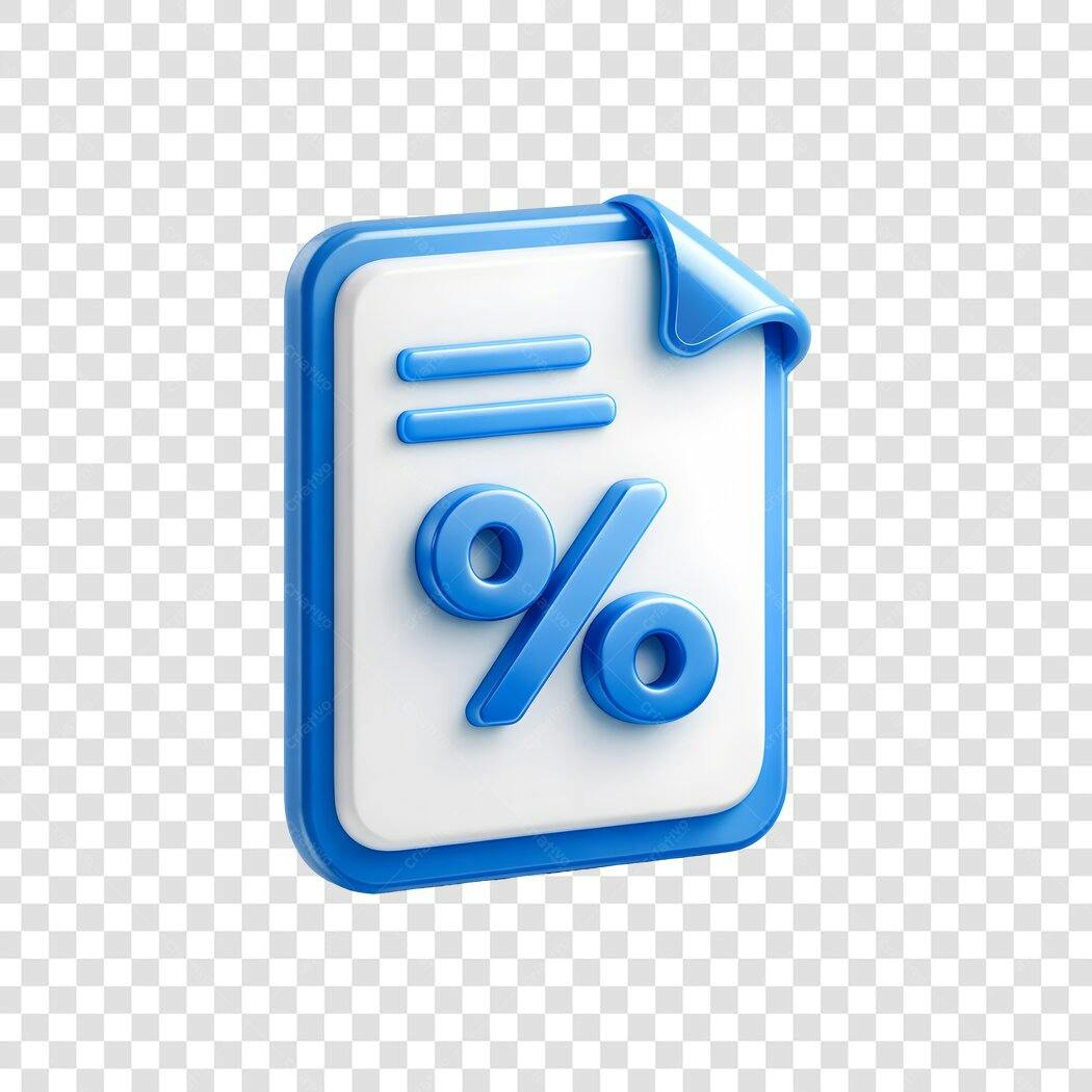 Elemento 3D Documento Desconto Porcentagem Azul PNG Fundo Transparente