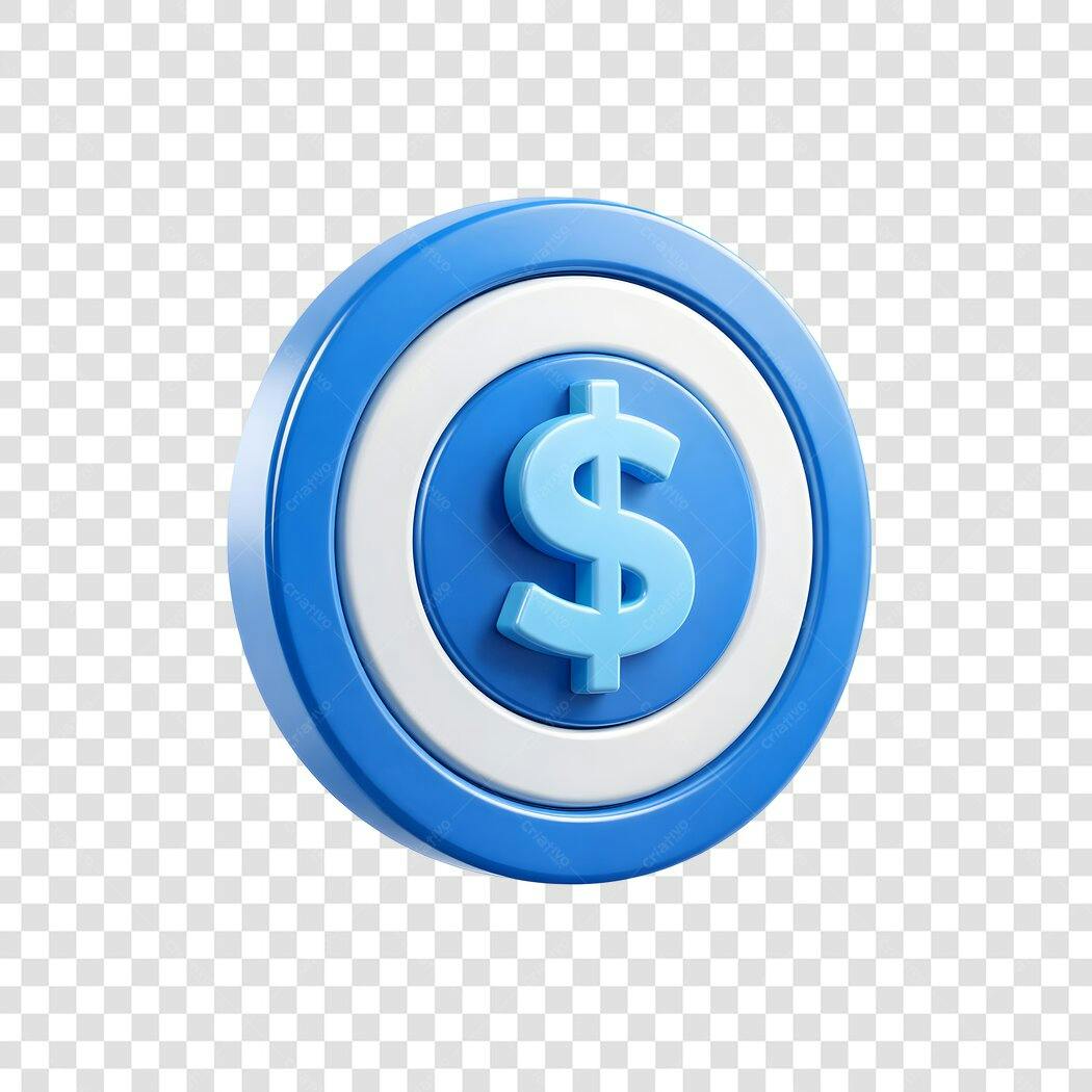 Elemento 3D Dólar Moeda Azul Financeiro PNG Fundo Transparente