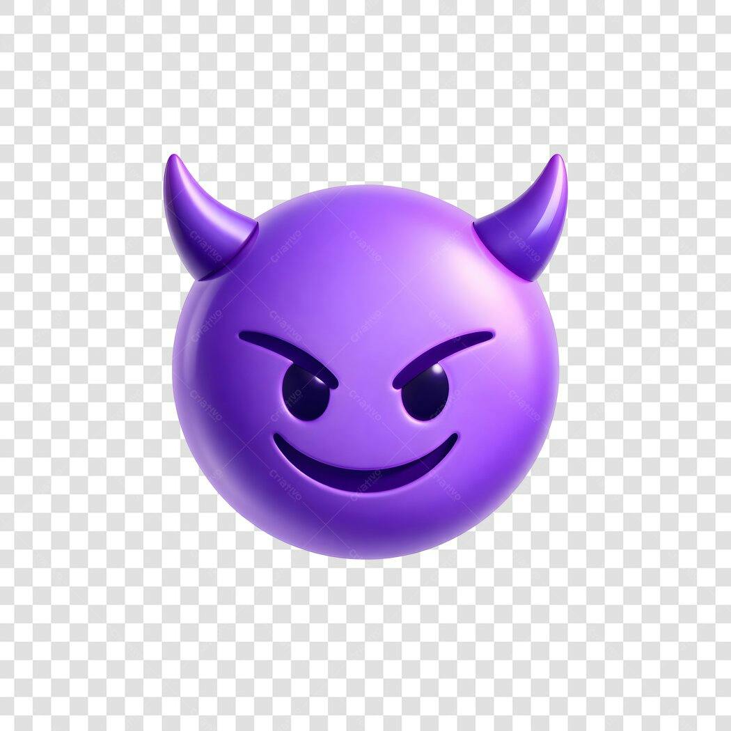 Elemento 3D Emoji Diabinho Roxo Malvado PNG Fundo Transparente