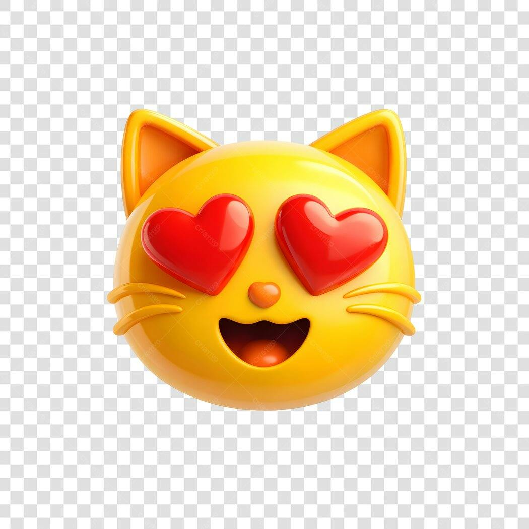 Elemento 3D Emoji Gato Apaixonado Corações PNG Fundo Transparente