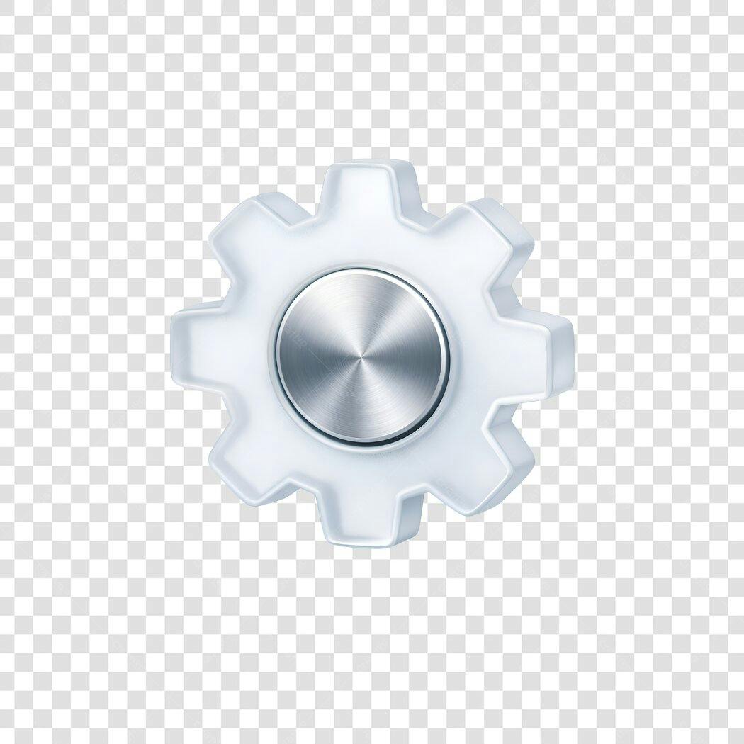 Elemento 3D Engrenagem Branca Prata Configurações PNG Fundo Transparente