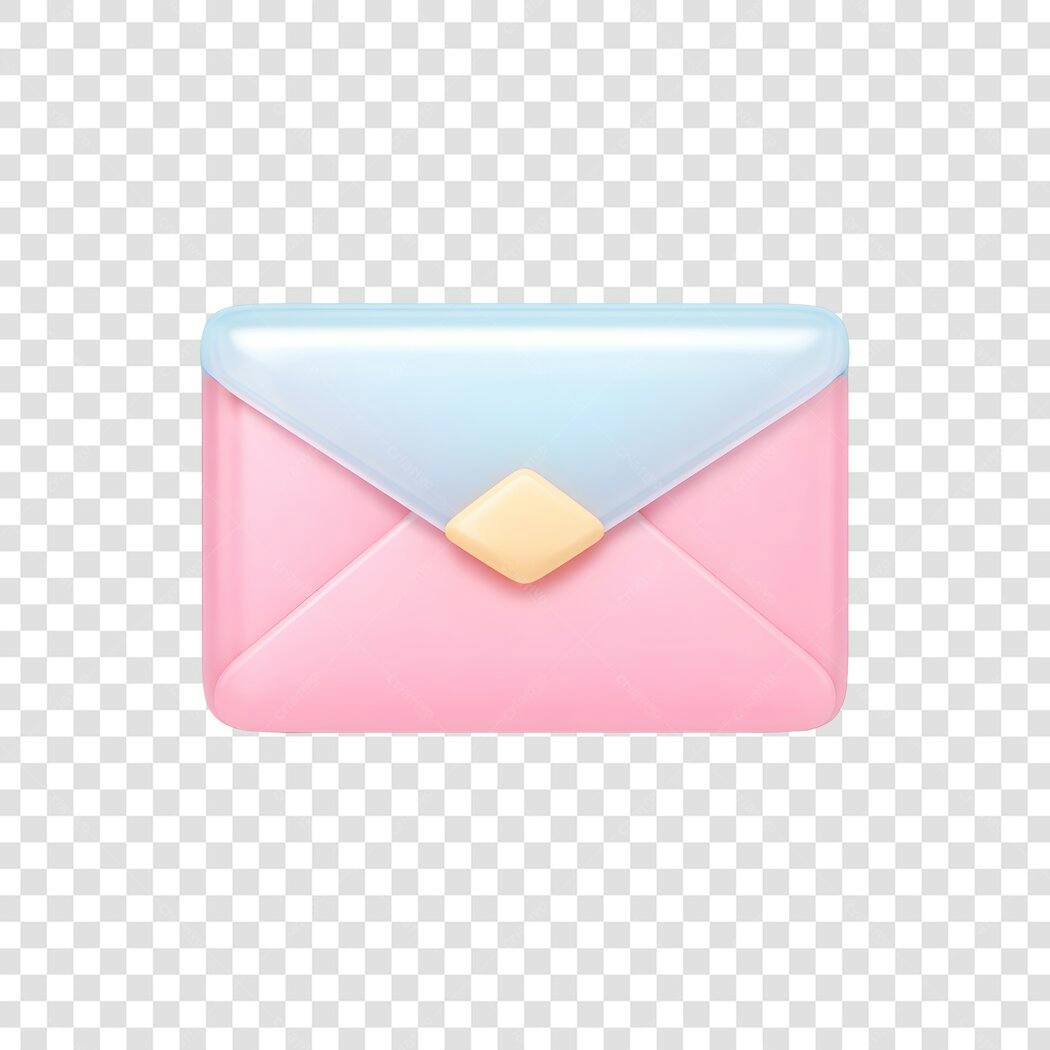 Elemento 3D Envelope Rosa Azul Mensagem PNG Fundo Transparente