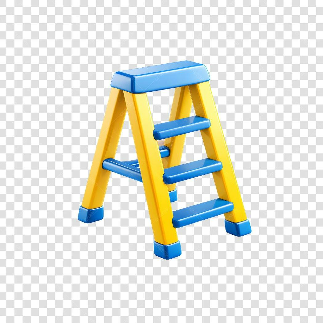 Elemento 3D Escada Amarela Azul Ferramenta PNG Fundo Transparente