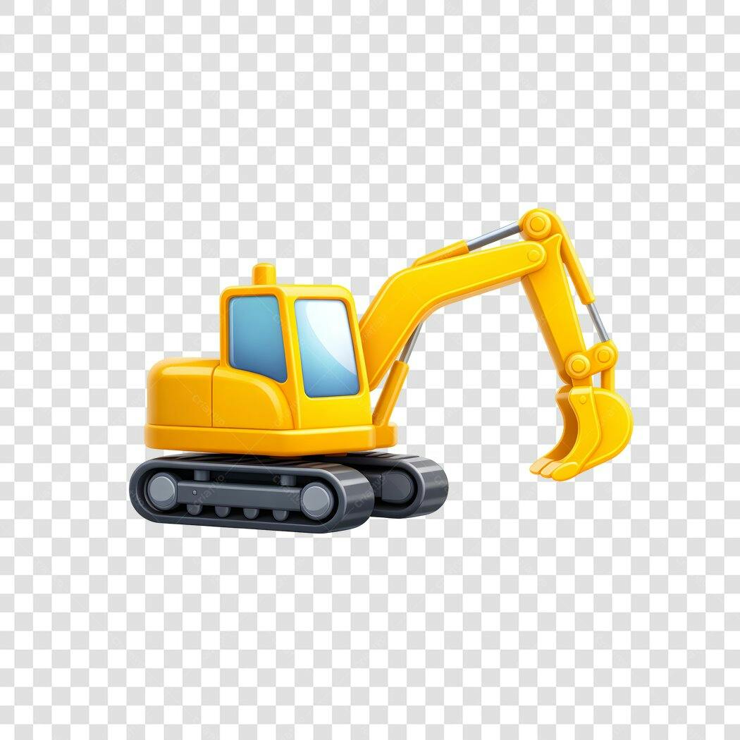 Elemento 3D Escavadeira Amarela Construção PNG Fundo Transparente