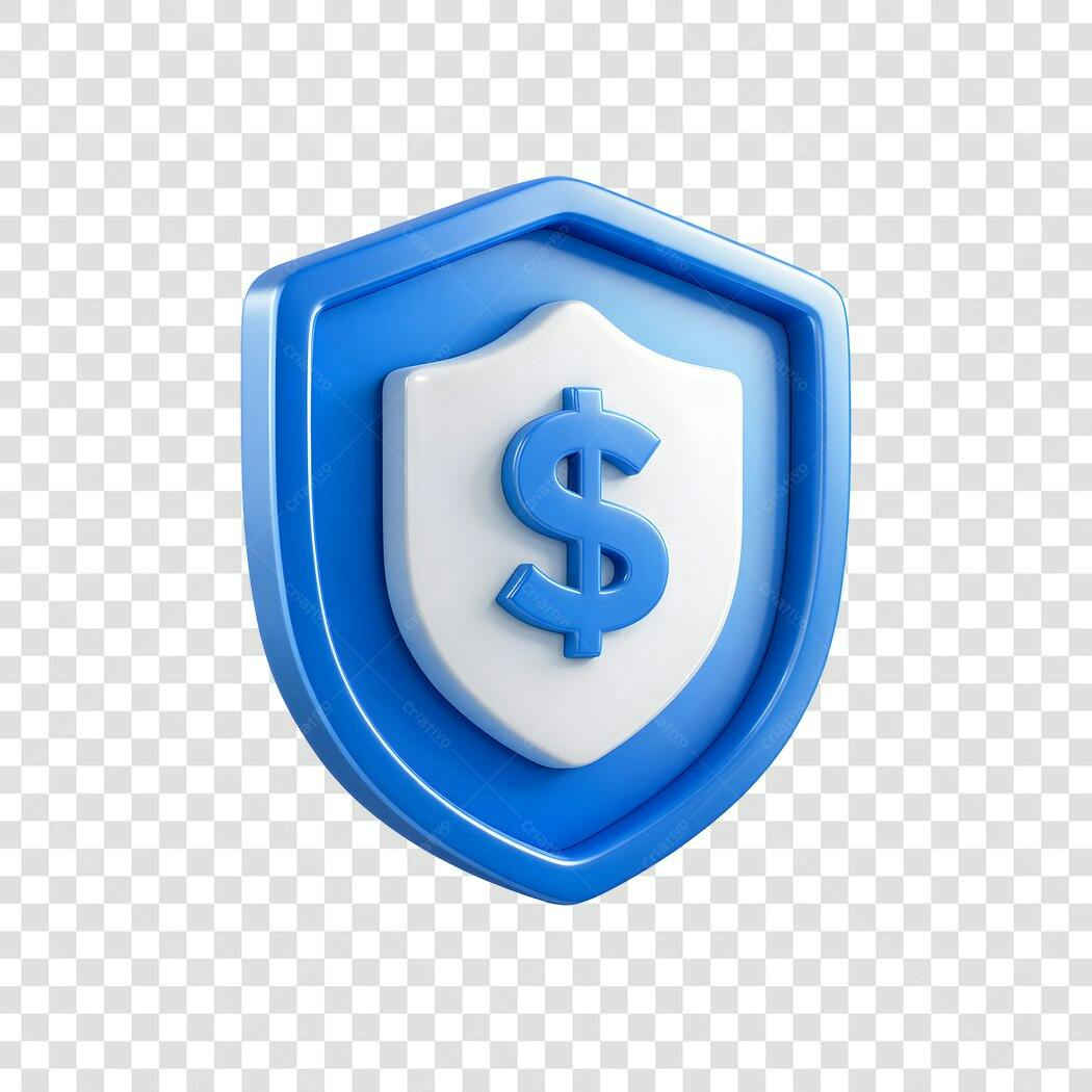 Elemento 3D Escudo Dólar Proteção Financeira PNG Fundo Transparente