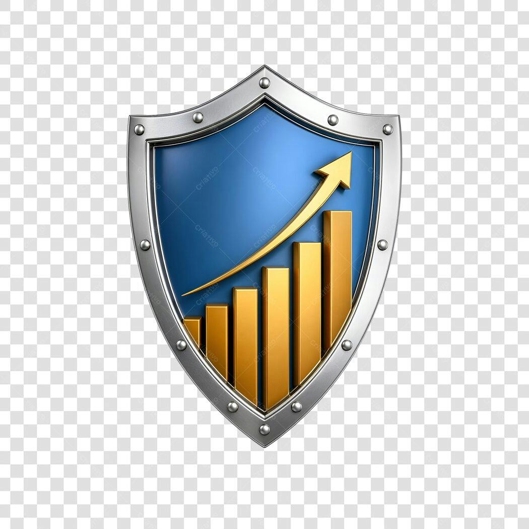 Elemento 3D Escudo Gráfico Crescimento Financeiro PNG Fundo Transparente