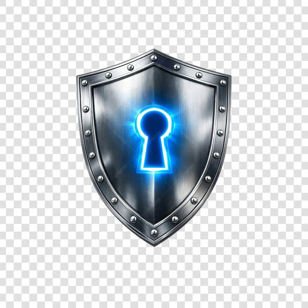 Elemento 3D Escudo Prata Cadeado Segurança PNG Fundo Transparente
