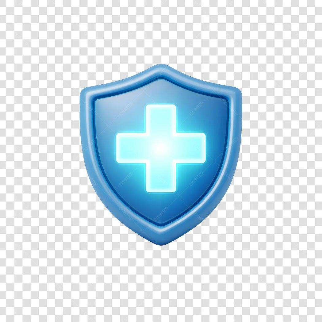 Elemento 3D Escudo Proteção Saúde Azul PNG Fundo Transparente