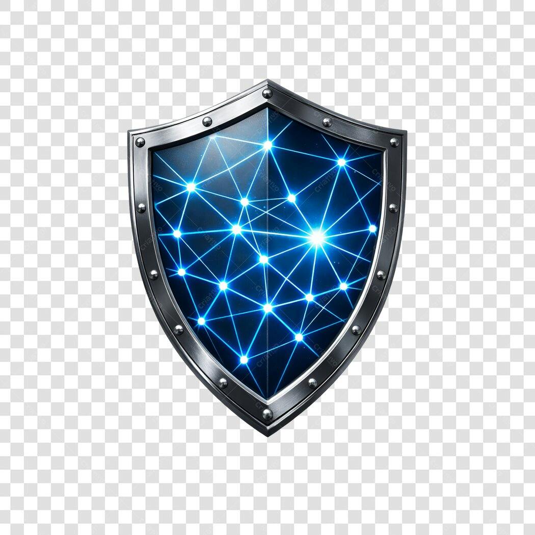 Elemento 3D Escudo Segurança Cibernética Azul PNG Fundo Transparente