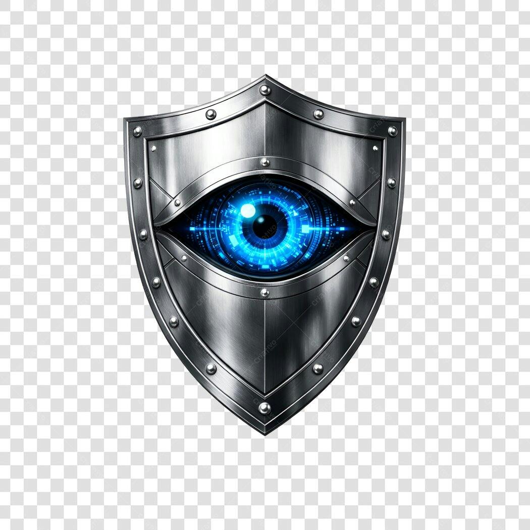 Elemento 3D Escudo Segurança Cibernética Olho Azul PNG Fundo Transparente
