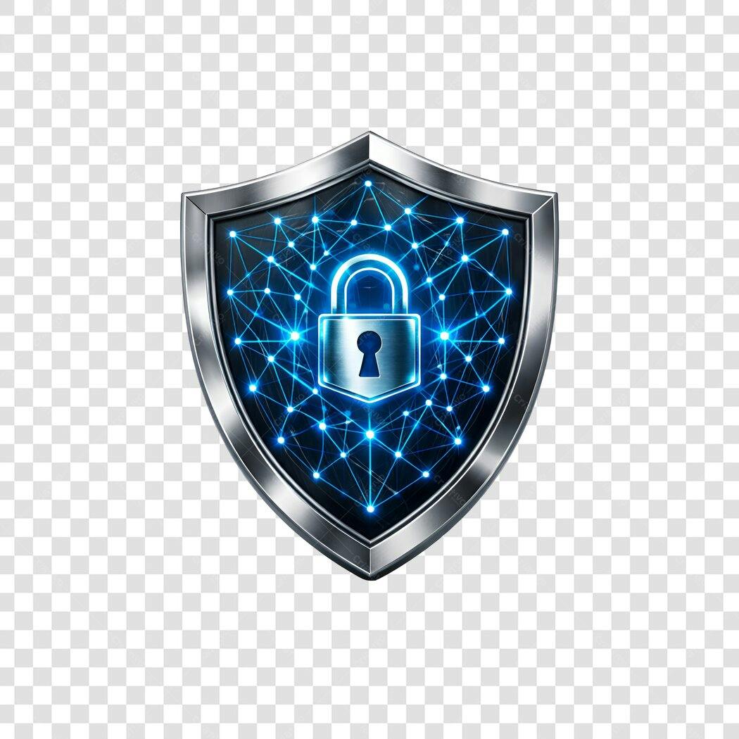 Elemento 3D Escudo Segurança Digital Cadeado PNG Fundo Transparente