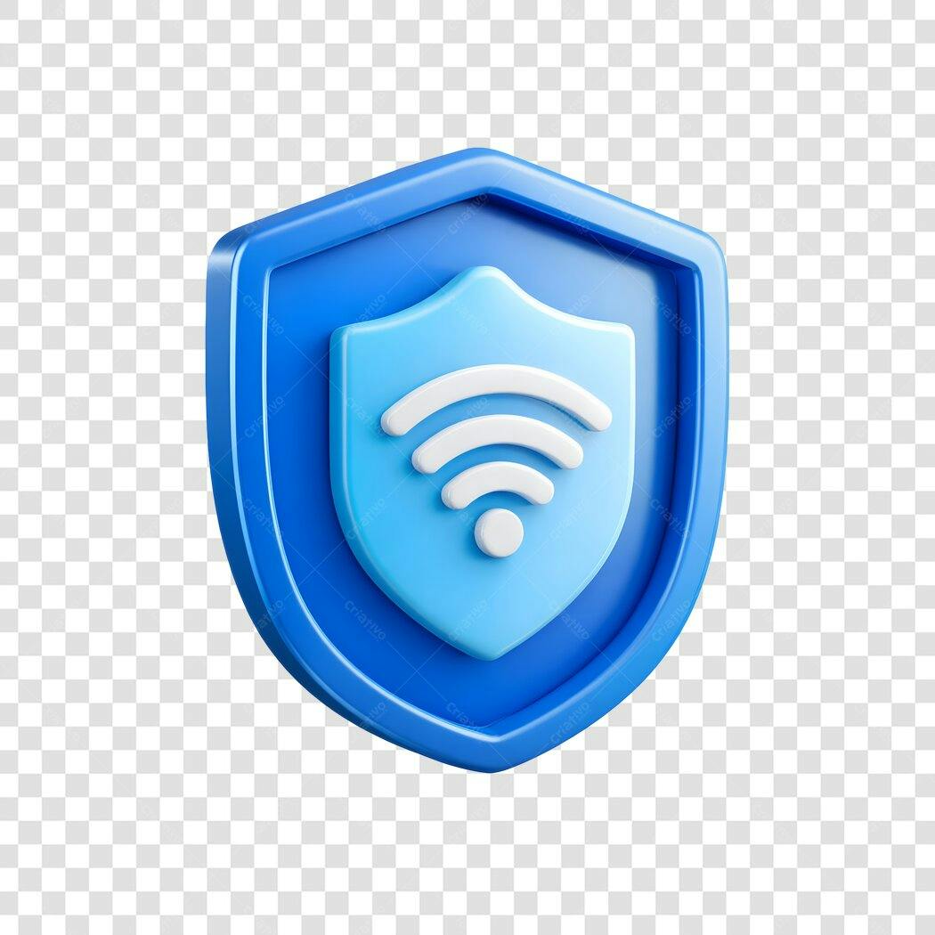 Elemento 3D Escudo Wifi Segurança Azul PNG Fundo Transparente