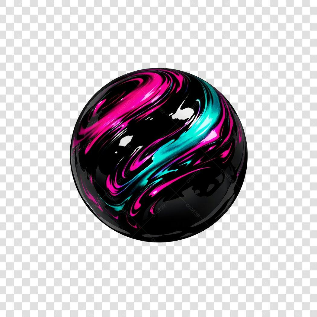 Elemento 3D Esfera Abstrata Neon Rosa Azul PNG Fundo Transparente