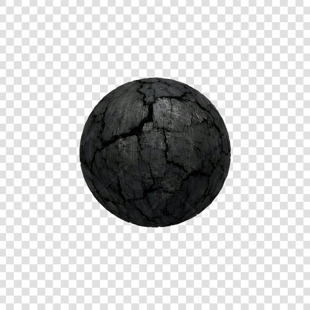 Elemento 3D Esfera Rachada Textura Concreto Preto PNG Fundo Transparente