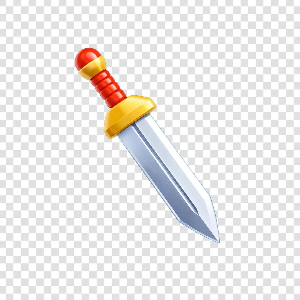 Elemento 3D Espada Gladius Romana Vermelha Dourada PNG Fundo Transparente