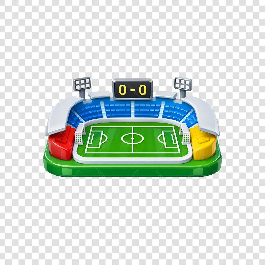 Elemento 3D Estádio Futebol Campo Placar PNG Fundo Transparente