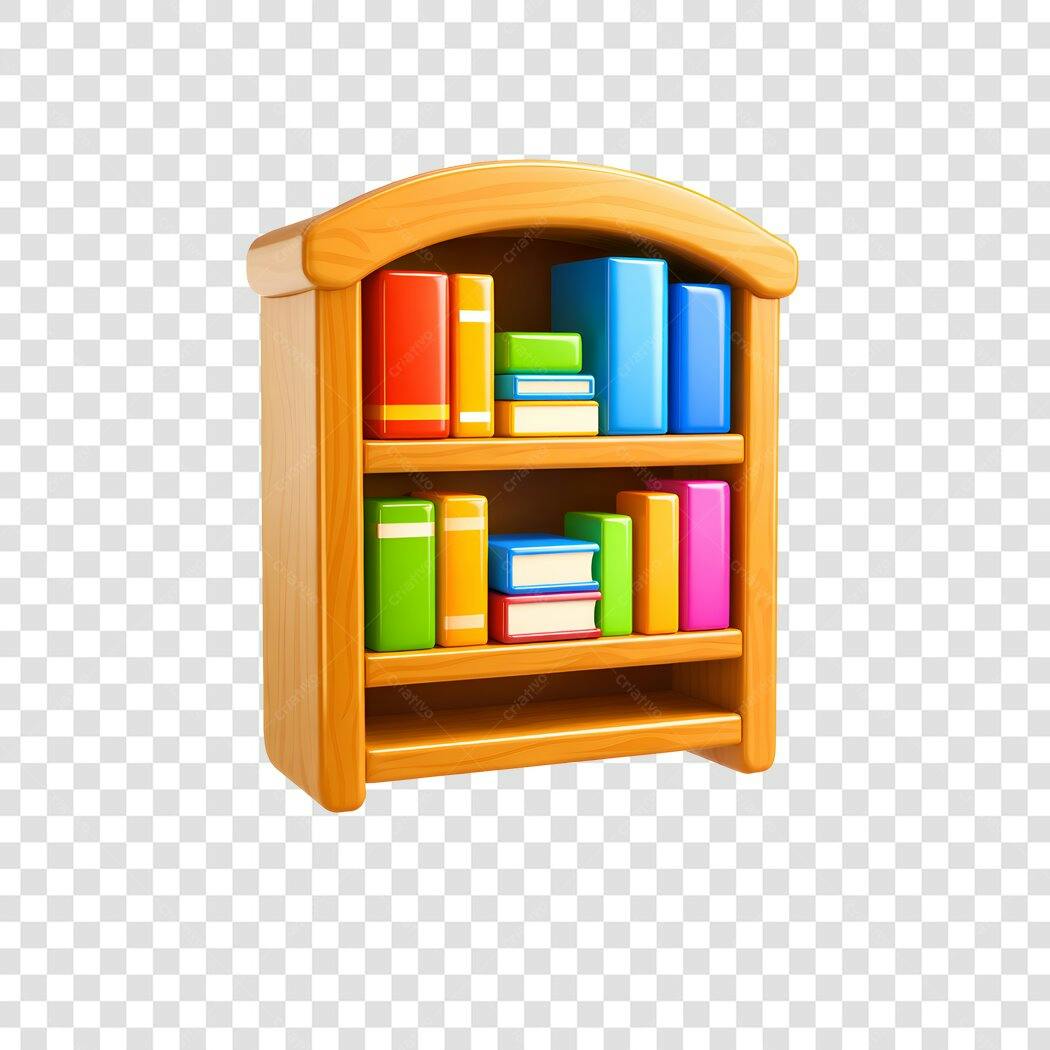 Elemento 3D Estante de Livros Coloridos PNG Fundo Transparente