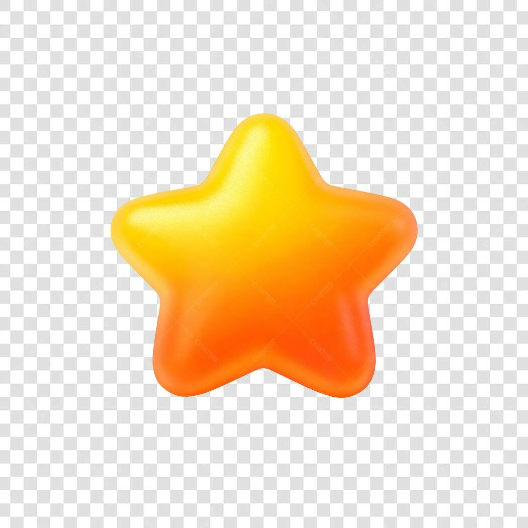 Elemento 3D Estrela Amarela e Laranja Brilhante PNG Fundo Transparente