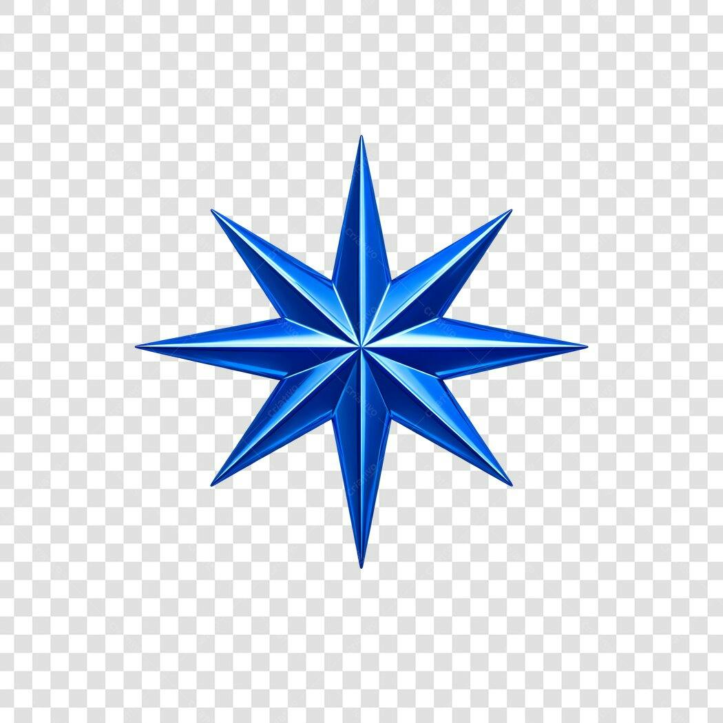 Elemento 3D Estrela Azul Brilhante Decorativa PNG Fundo Transparente