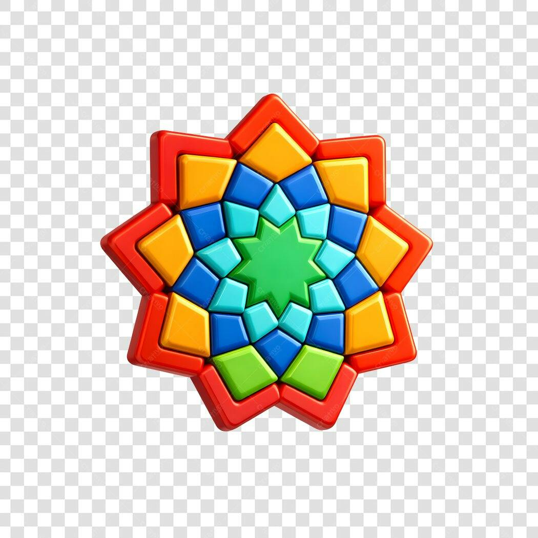 Elemento 3D Estrela Geométrica Colorida PNG Fundo Transparente