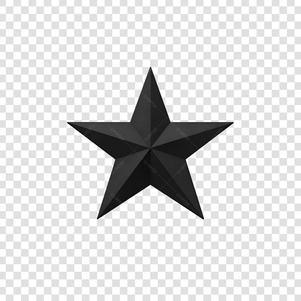 Elemento 3D Estrela Preta Sólida PNG Fundo Transparente