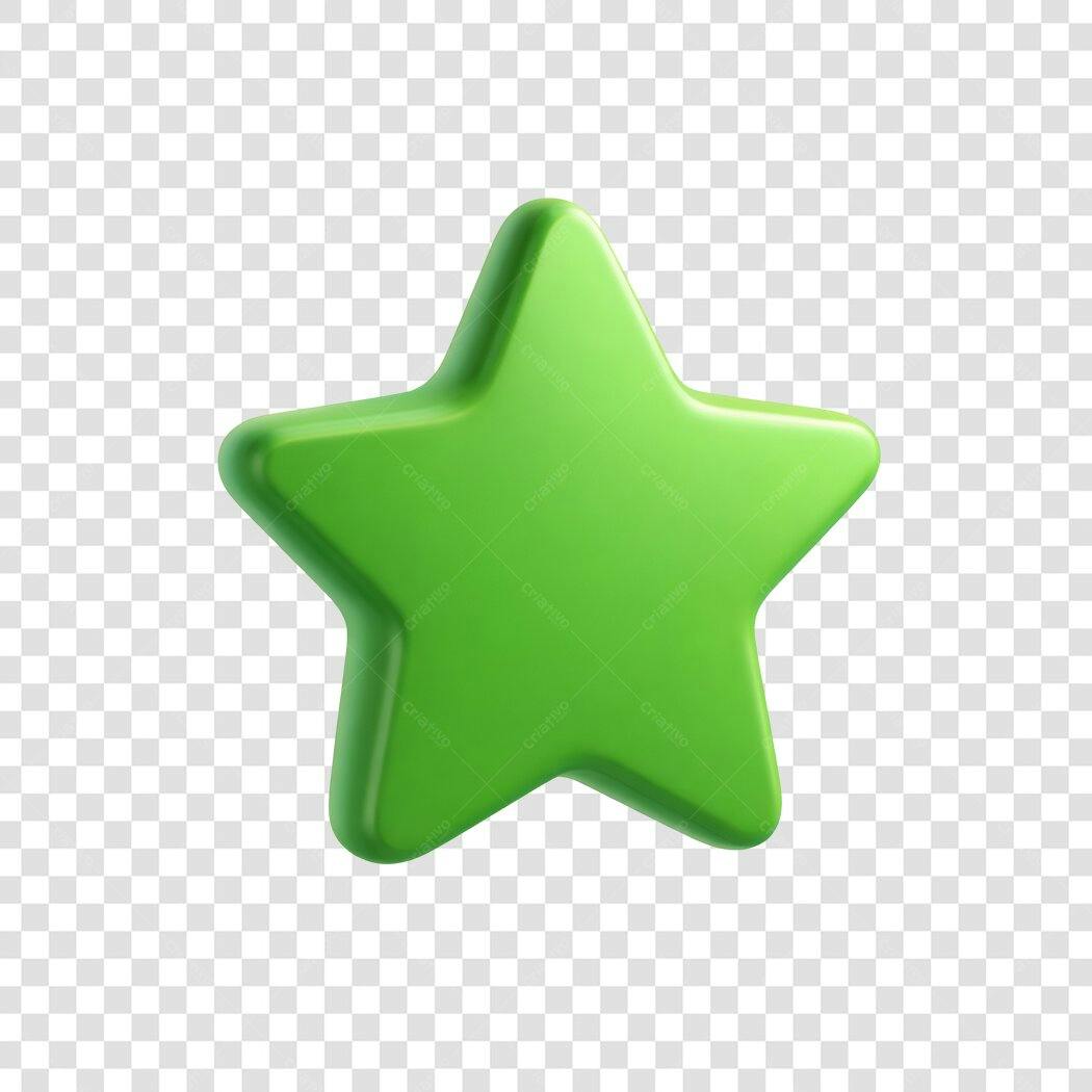 Elemento 3D Estrela Verde Brilhante PNG Fundo Transparente