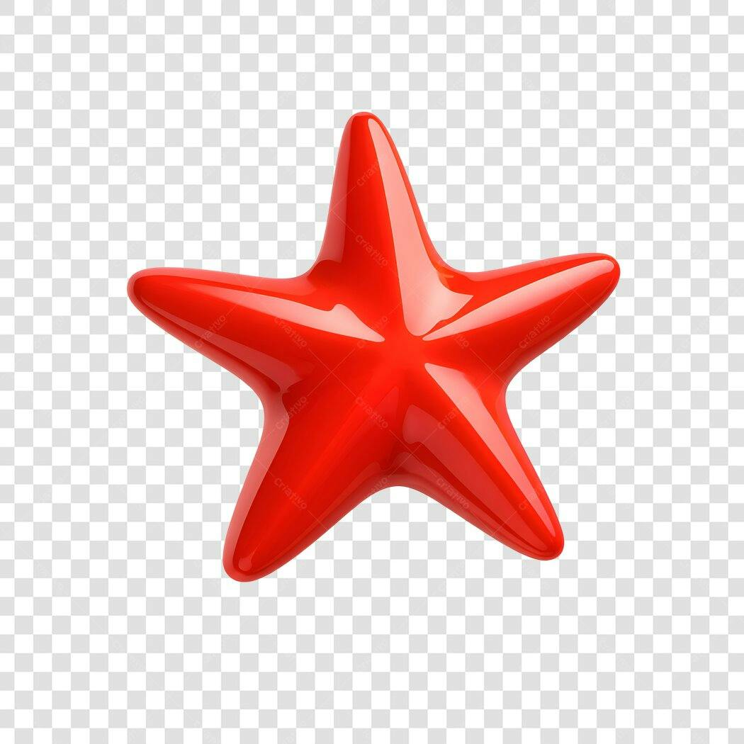 Elemento 3D Estrela Vermelha Brilhante PNG Fundo Transparente