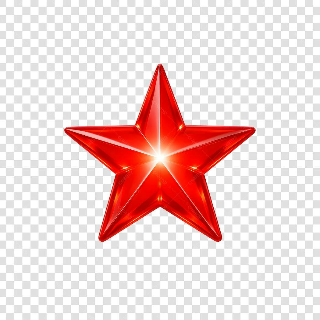 Elemento 3D Estrela Vermelha Brilhante PNG Fundo Transparente