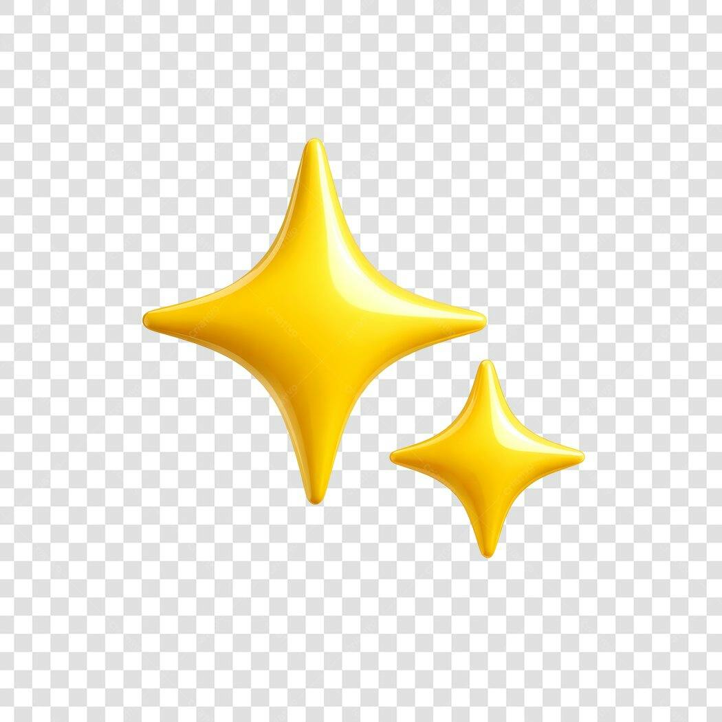 Elemento 3D Estrelas Brilhantes Amarelas PNG Fundo Transparente