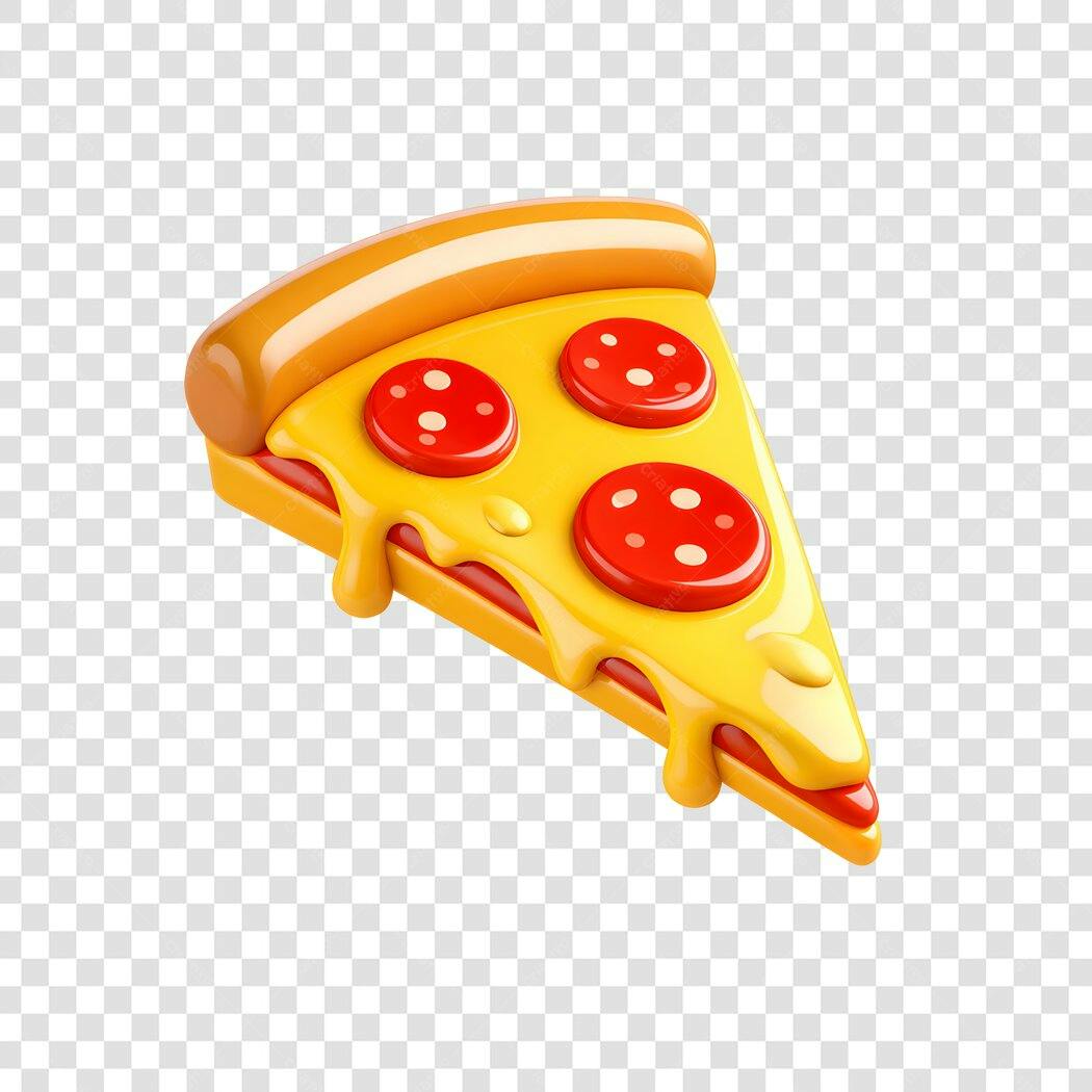 Elemento 3D Fatia Pizza Salame Queijo Derretido PNG Fundo Transparente