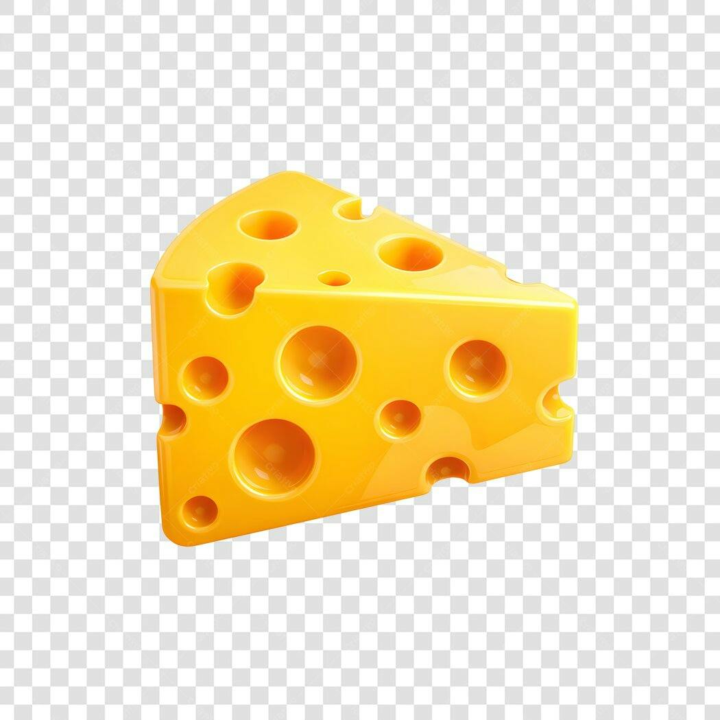 Elemento 3D Fatia Queijo Amarelo PNG Fundo Transparente
