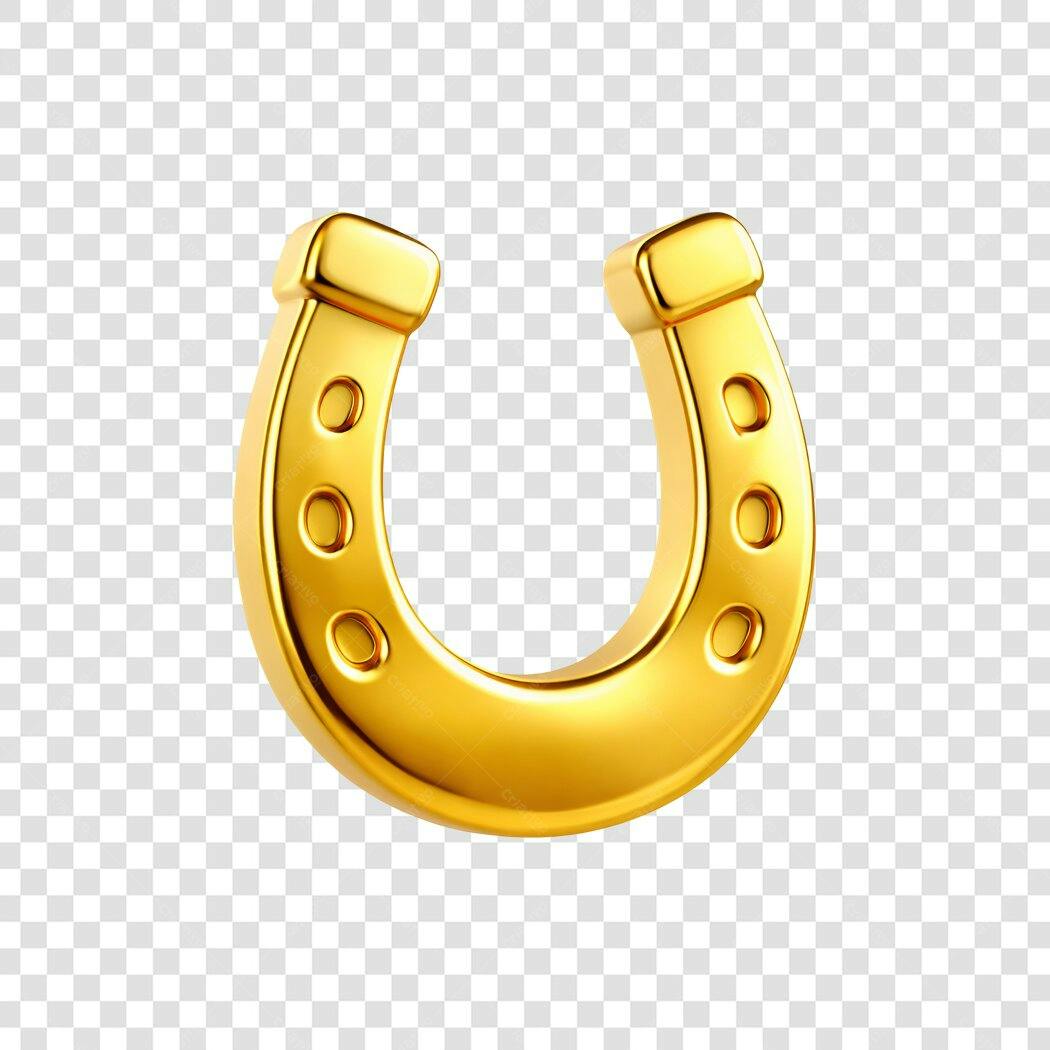 Elemento 3D Ferradura Dourada Símbolo Sorte PNG Fundo Transparente