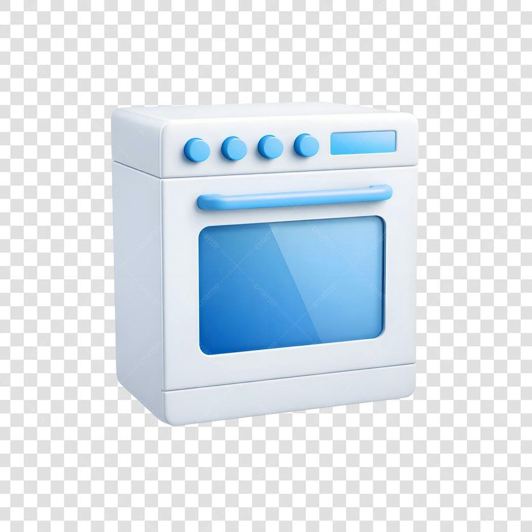 Elemento 3D Fogão Branco Azul Eletrodoméstico PNG Fundo Transparente