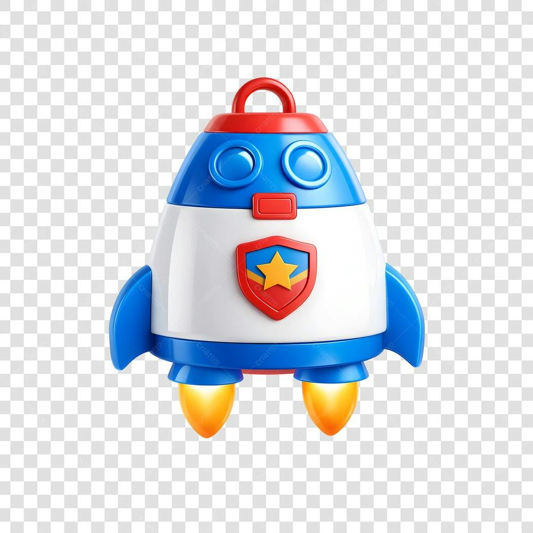 Elemento 3D Foguete Brinquedo Infantil Azul Vermelho PNG Fundo Transparente