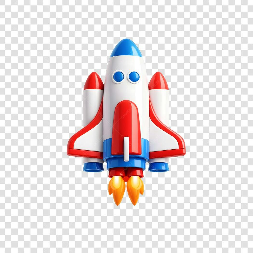 Elemento 3D Foguete Espacial Lançamento PNG Fundo Transparente
