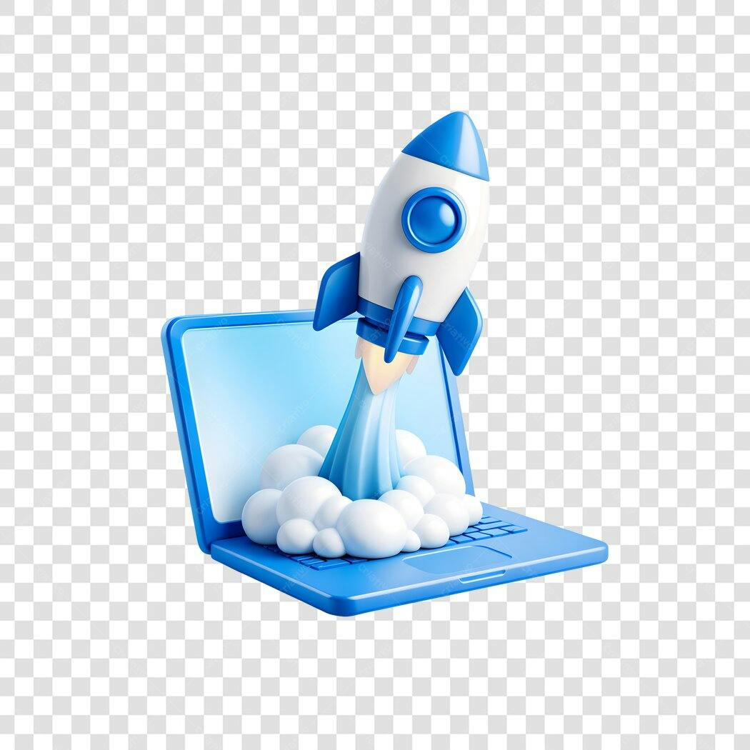 Elemento 3D Foguete Notebook Lançamento PNG Fundo Transparente