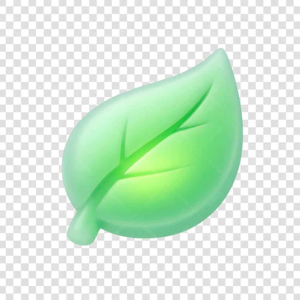 Elemento 3D Folha Verde Natureza PNG Fundo Transparente