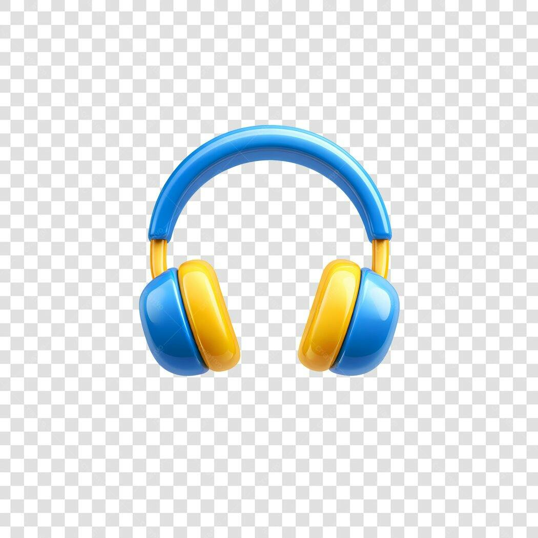 Elemento 3D Fone de Ouvido Azul Amarelo PNG Fundo Transparente