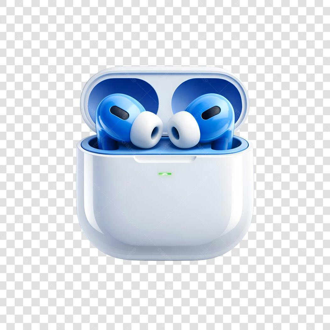 Elemento 3D Fone de Ouvido Azul Case Branco PNG Fundo Transparente